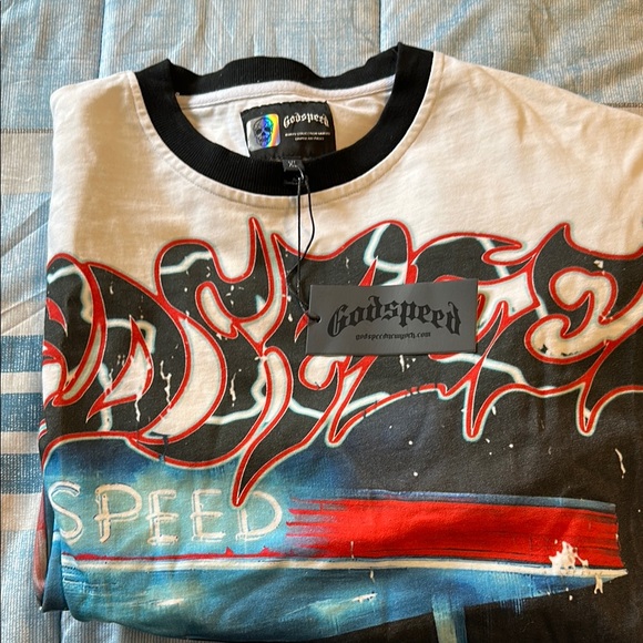 Godspeed Black and White Long Sleeve Tee with Graffiti Print